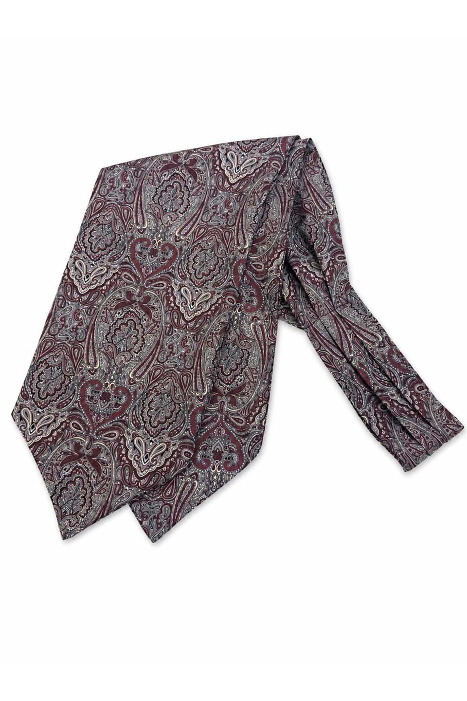 Bordo Şal Desen İtalyan İpek Ascot Kravat SAC145