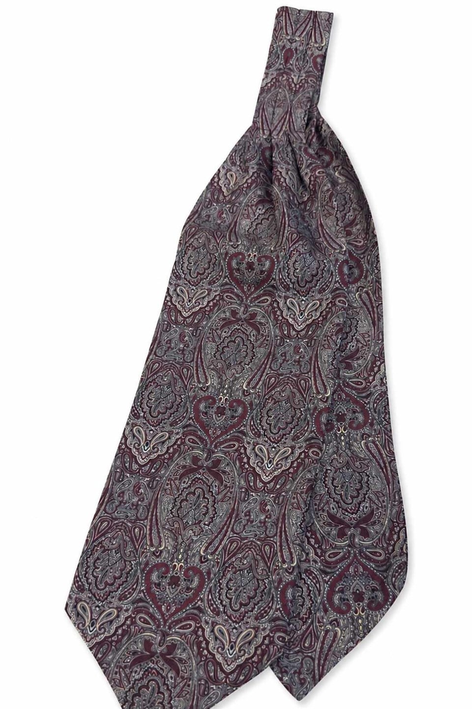 Bordo Şal Desen İtalyan İpek Ascot Kravat SAC145