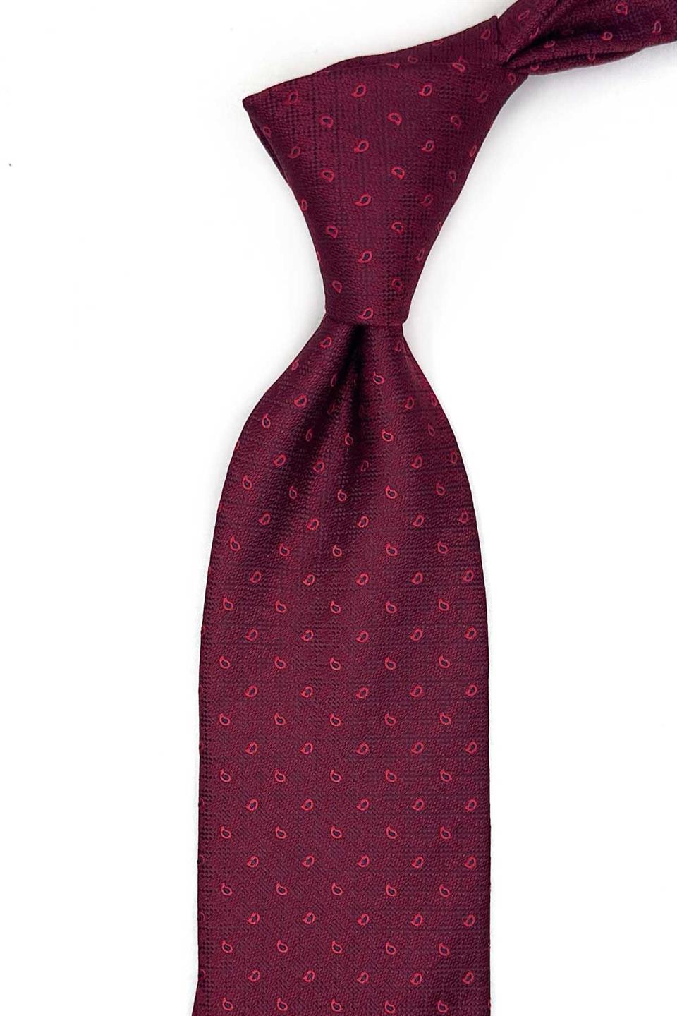 Bordo Şal Desen Mendilli Klasik Kravat KK13639