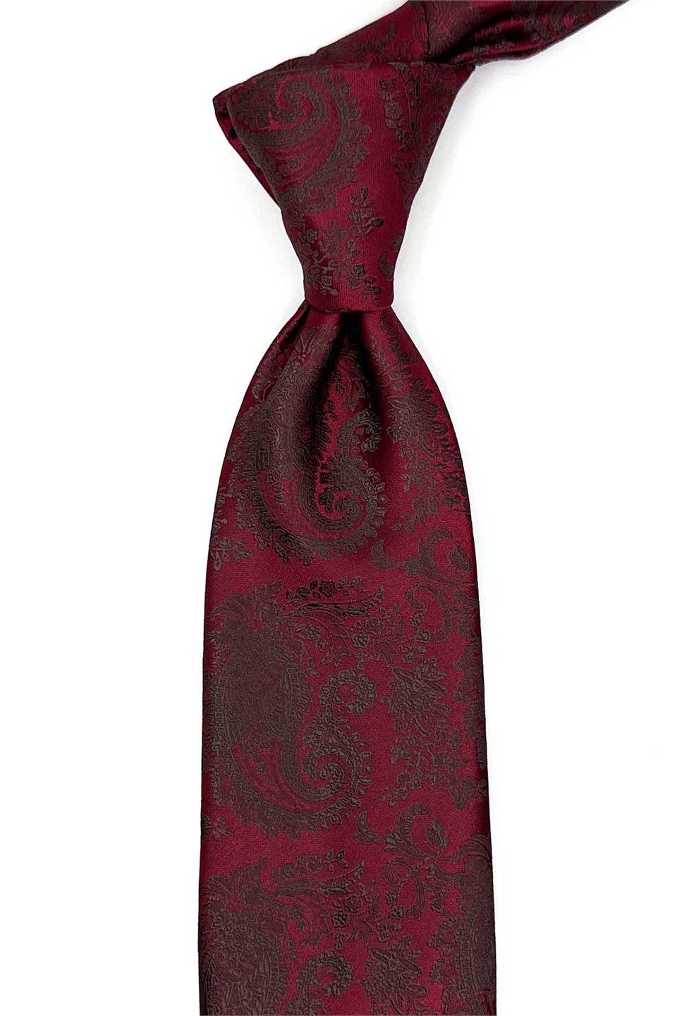 Bordo Şal Desen Mendilli Klasik Kravat KK13124