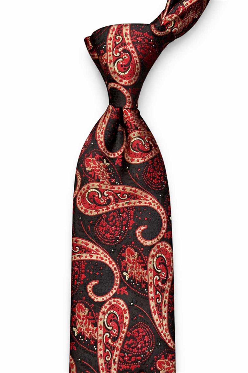 Bordo Şal Desen Mendilli Klasik Kravat KK13124