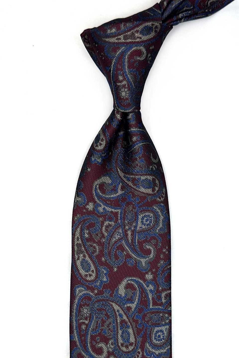 Bordo Şal Desen Mendilli Klasik Kravat KK13496