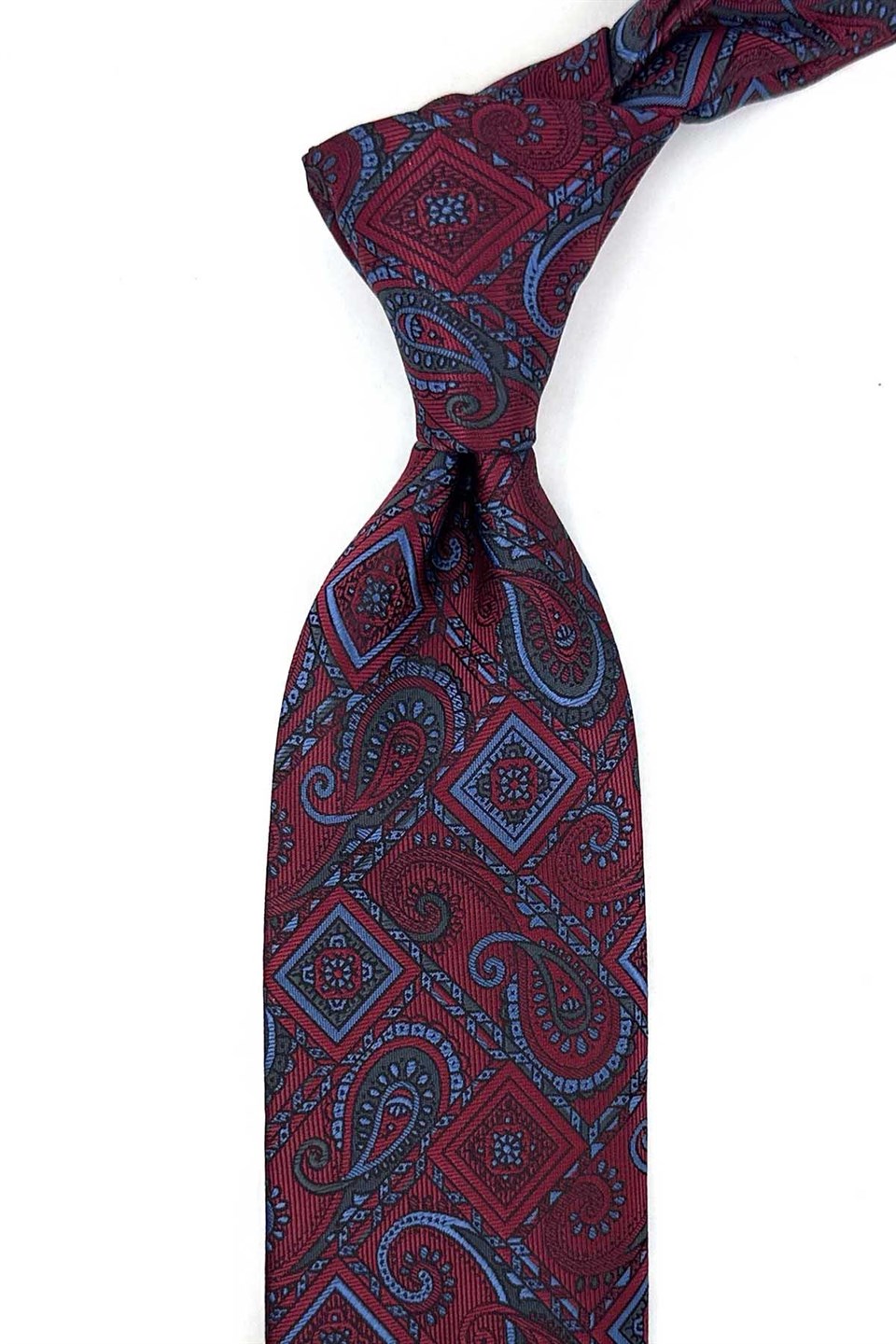 Bordo Şal Desen Mendilli Klasik Kravat KK13905