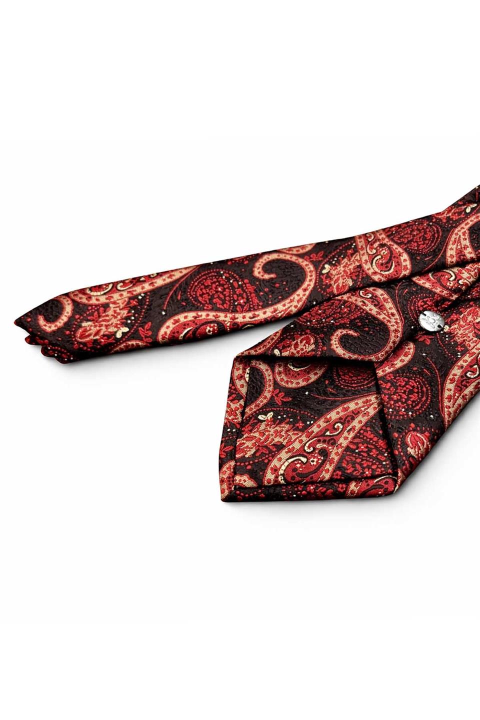 Bordo Şal Desen Mendilli Klasik Kravat KK13124