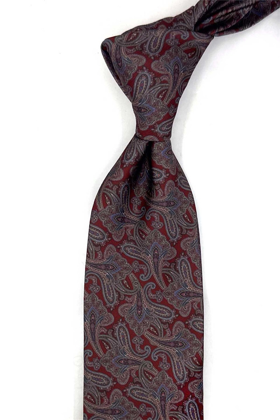 Bordo Şal Desen Mendilli Klasik Kravat KK14048