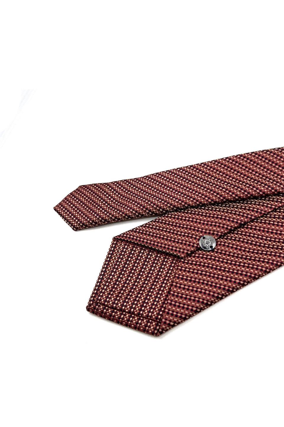 Bordo - Sarı Çizgi Desen Mendilli Klasik Kravat KK11351