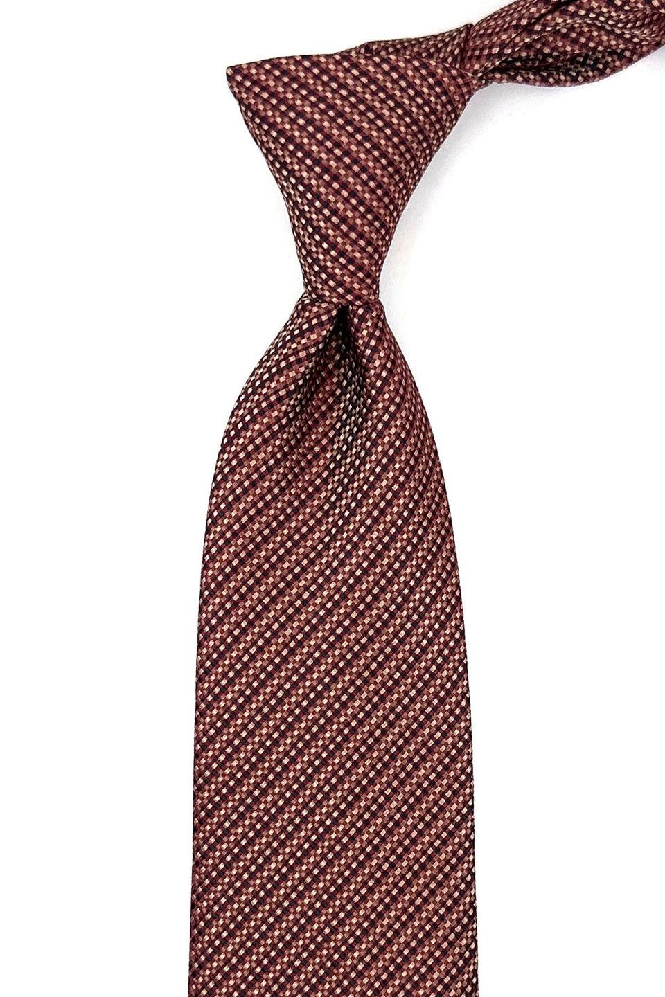 Bordo - Sarı Çizgi Desen Mendilli Klasik Kravat KK11351