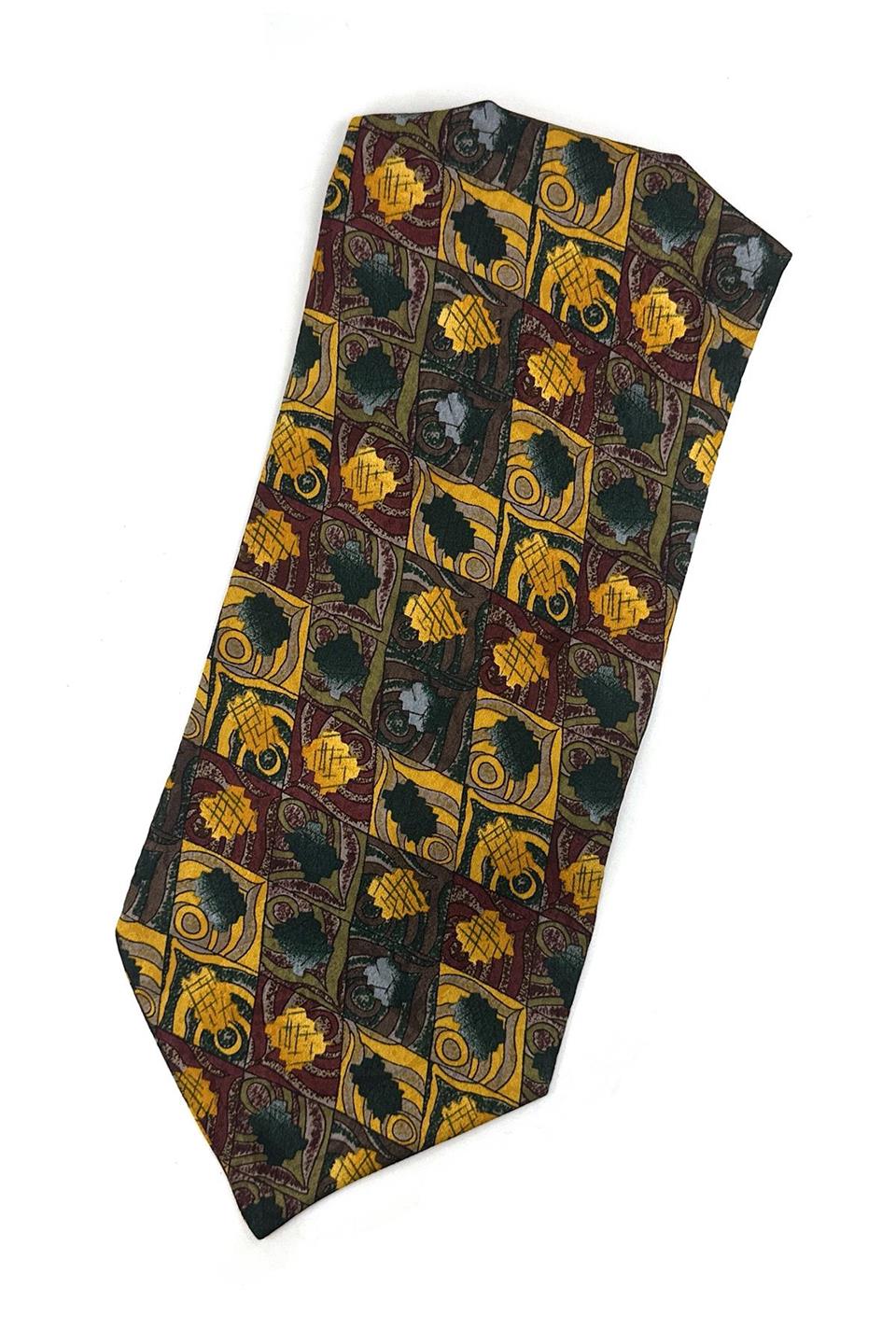 Bordo - Sarı Motif Desen Erkek Ascot Fular K644