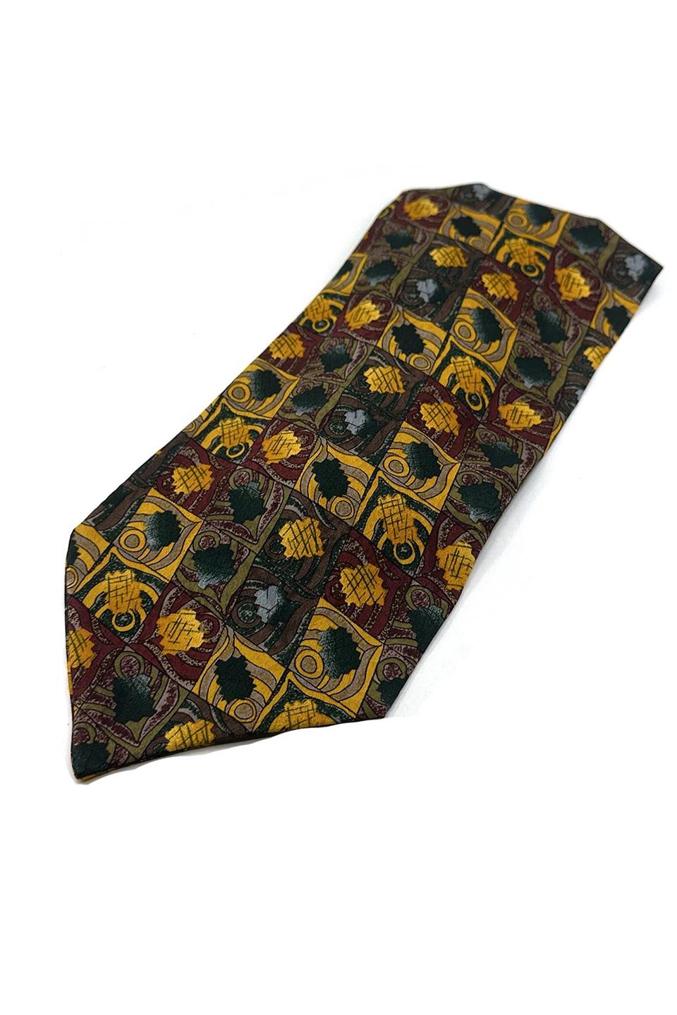 Bordo - Sarı Motif Desen Erkek Ascot Fular K644