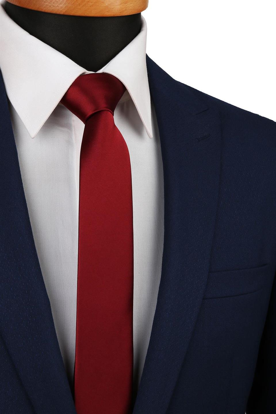 Bordo Saten Düz Çok İnce Kravat UST12