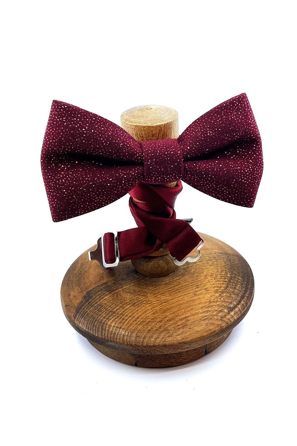 Bordo Simli Damatlık Papyon P1694