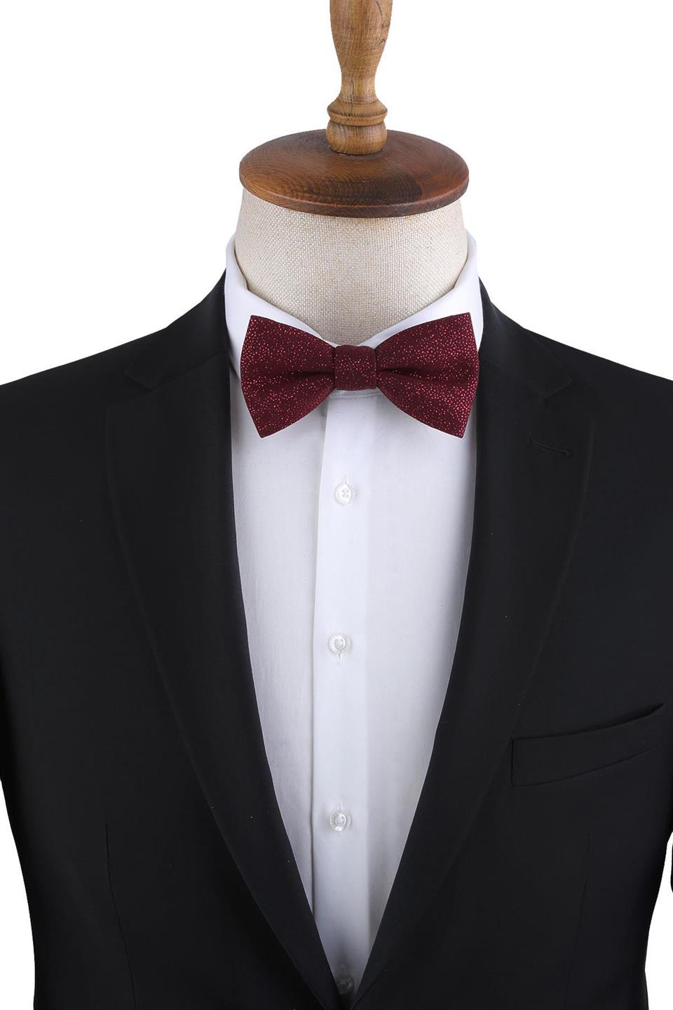 Bordo Simli Damatlık Papyon P1694