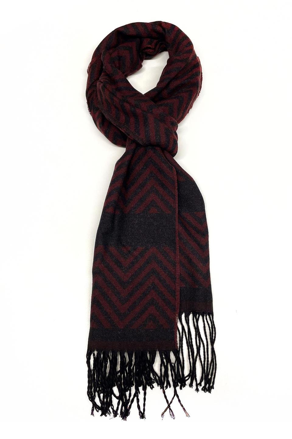 Bordo - Siyah Çift Taraflı Erkek Kaşkol K396