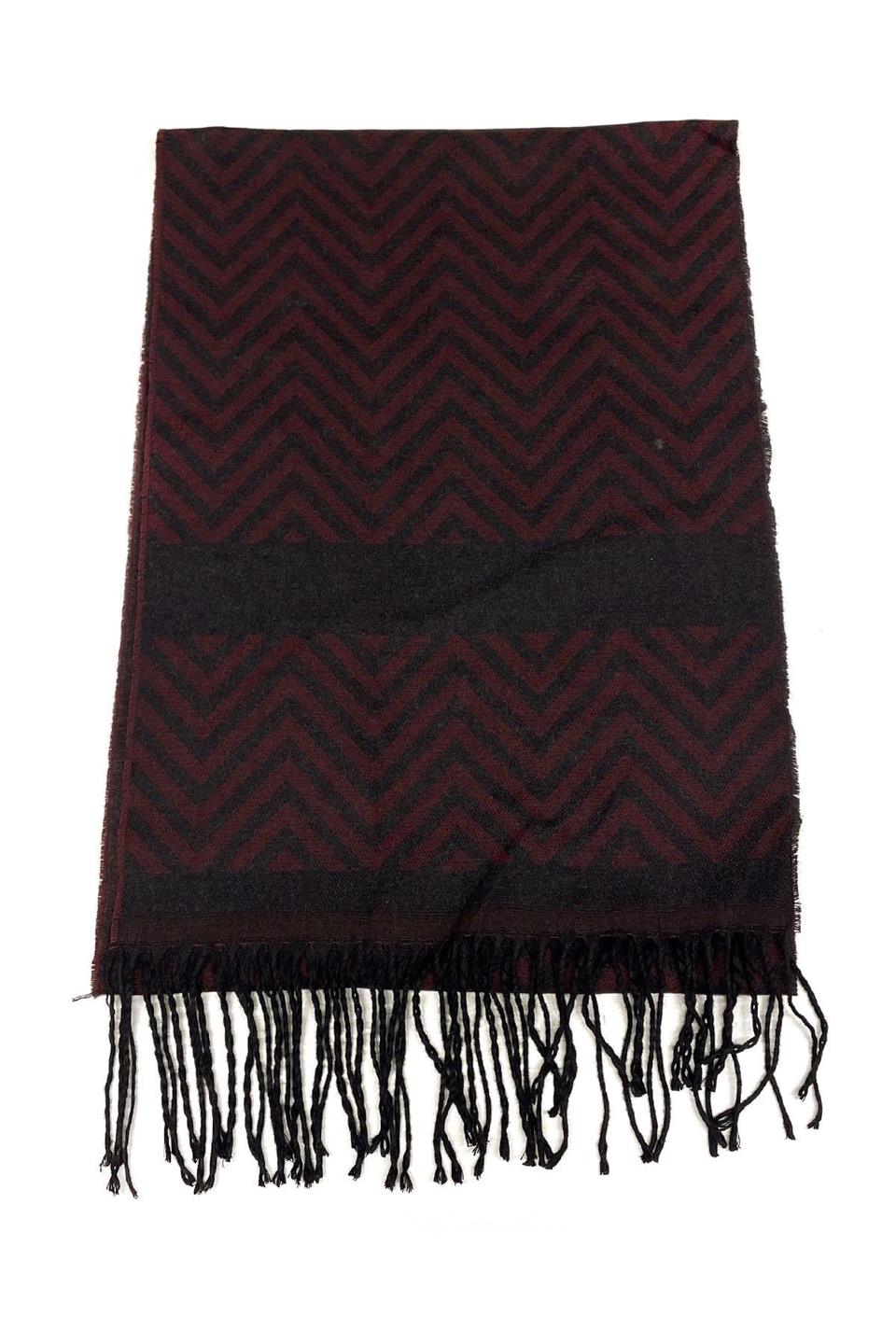 Bordo - Siyah Çift Taraflı Erkek Kaşkol K396