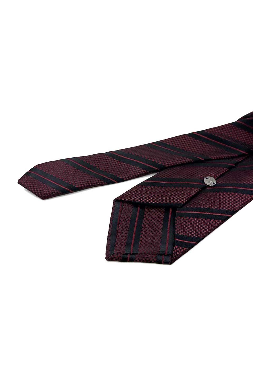 Bordo - Siyah Çizgi Desen Mendilli Klasik Kravat KK12699