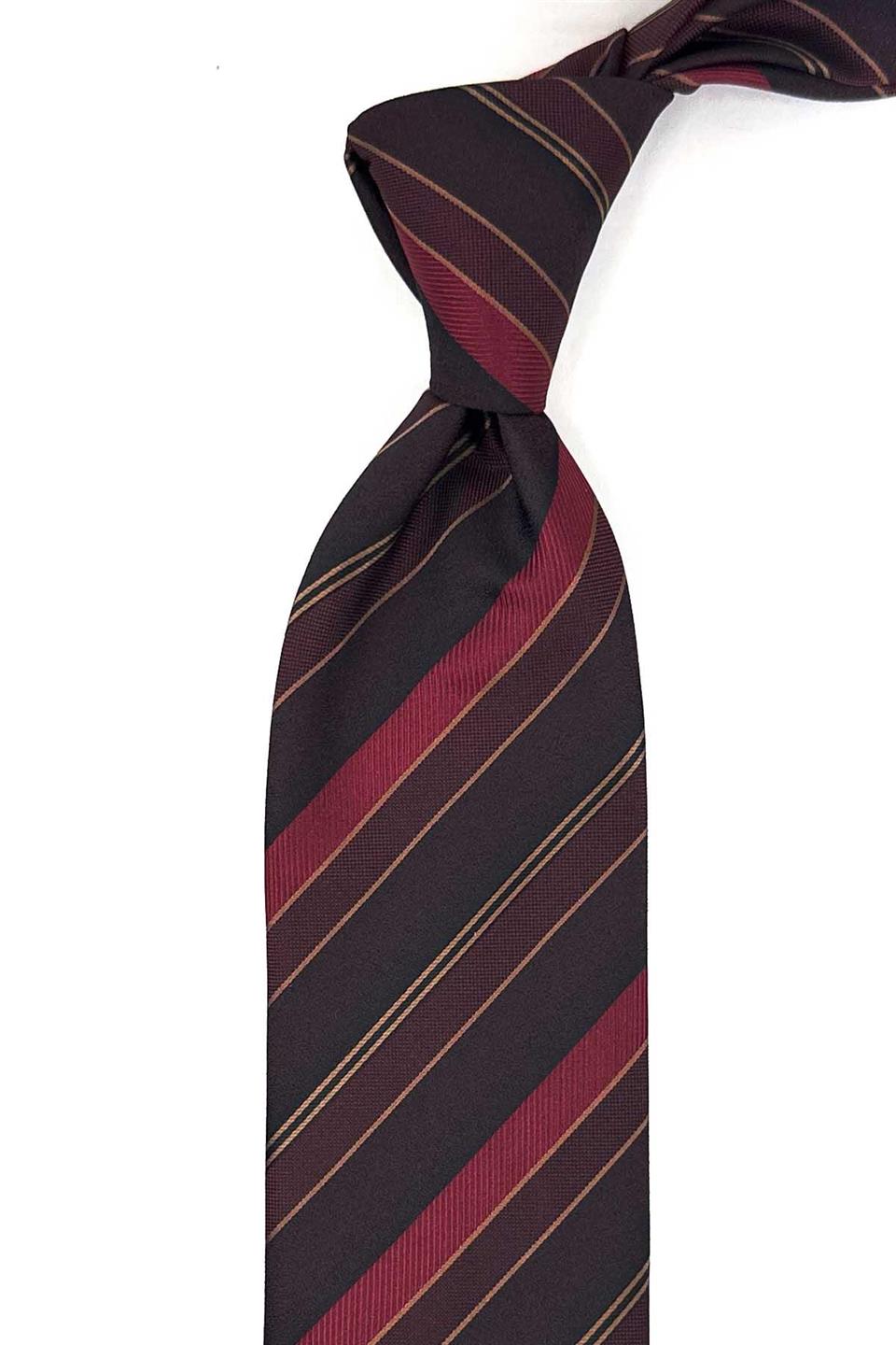Bordo - Siyah Çizgi Desen Mendilli Klasik Kravat KK13208