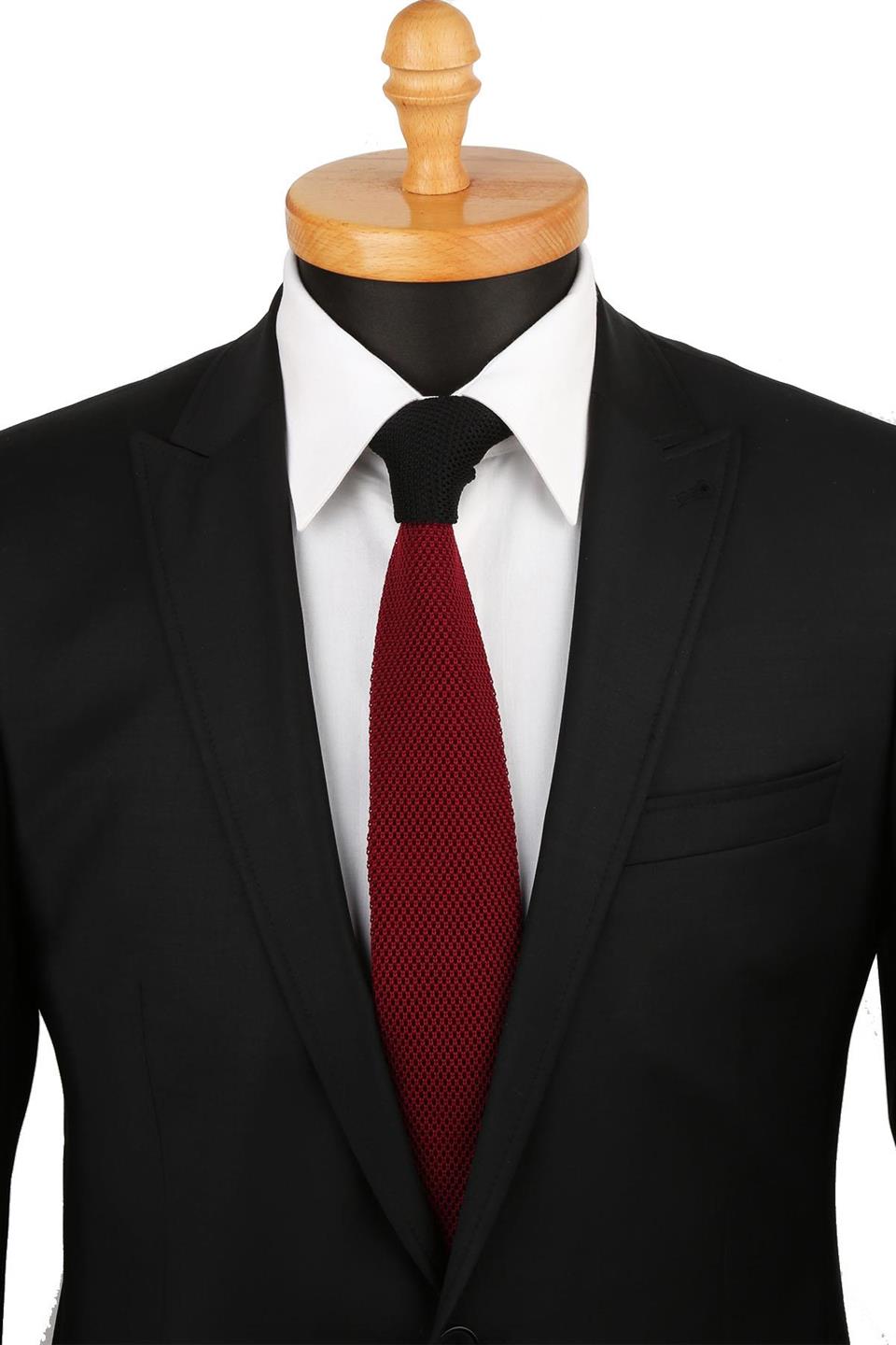 Bordo - Siyah Düz Örgü Kravat ÖR8279