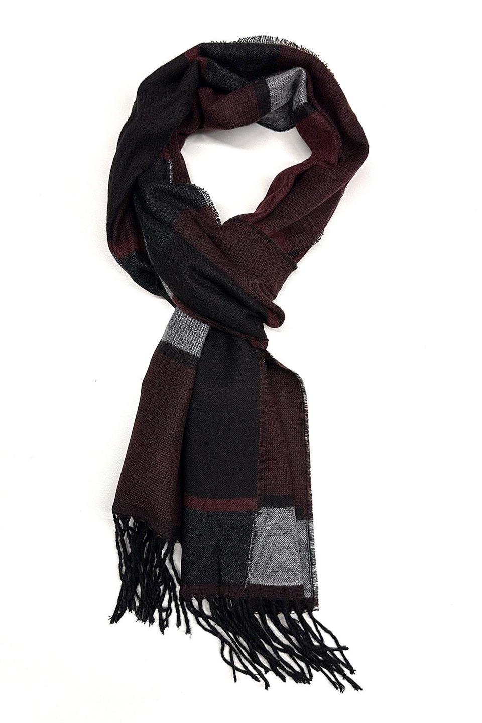 Bordo - Siyah Ekose Desen Erkek Kaşkol K562