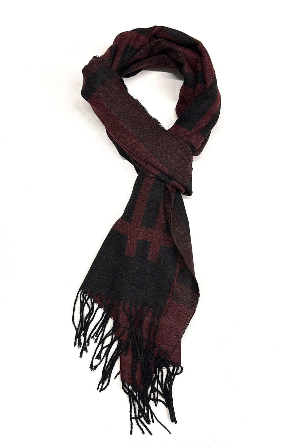 Bordo - Siyah Ekose Desen Erkek Kaşkol K493