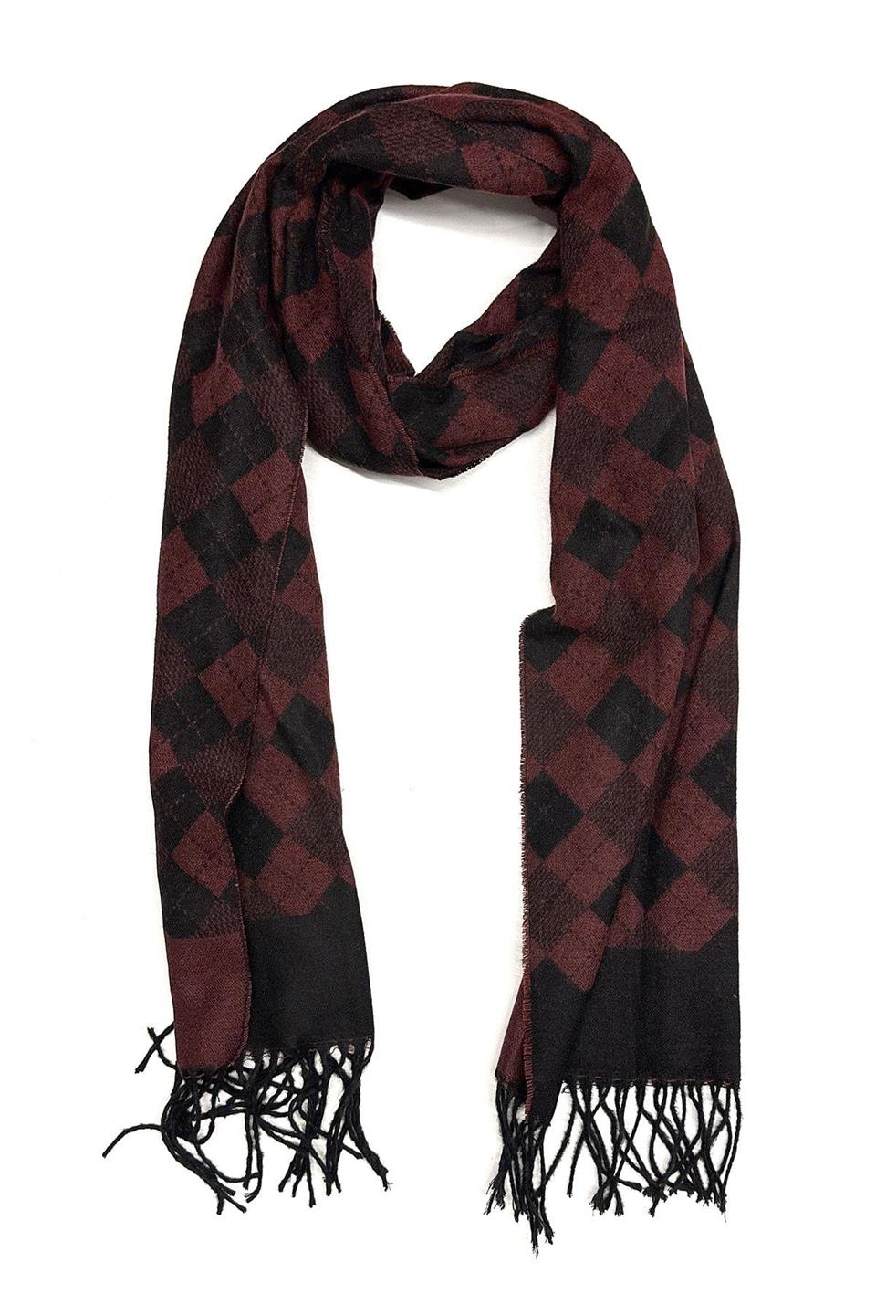 Bordo - Siyah Ekose Desen Erkek Kaşkol K491