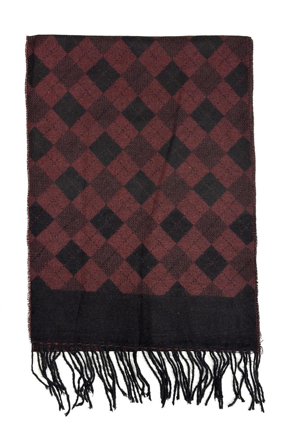 Bordo - Siyah Ekose Desen Erkek Kaşkol K491