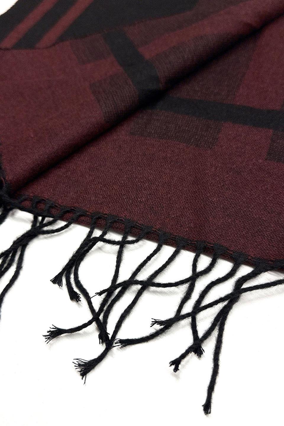 Bordo - Siyah Ekose Desen Erkek Kaşkol K493
