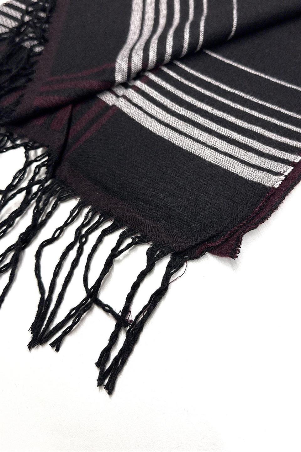 Bordo - Siyah Ekose Desen Erkek Kaşkol K546