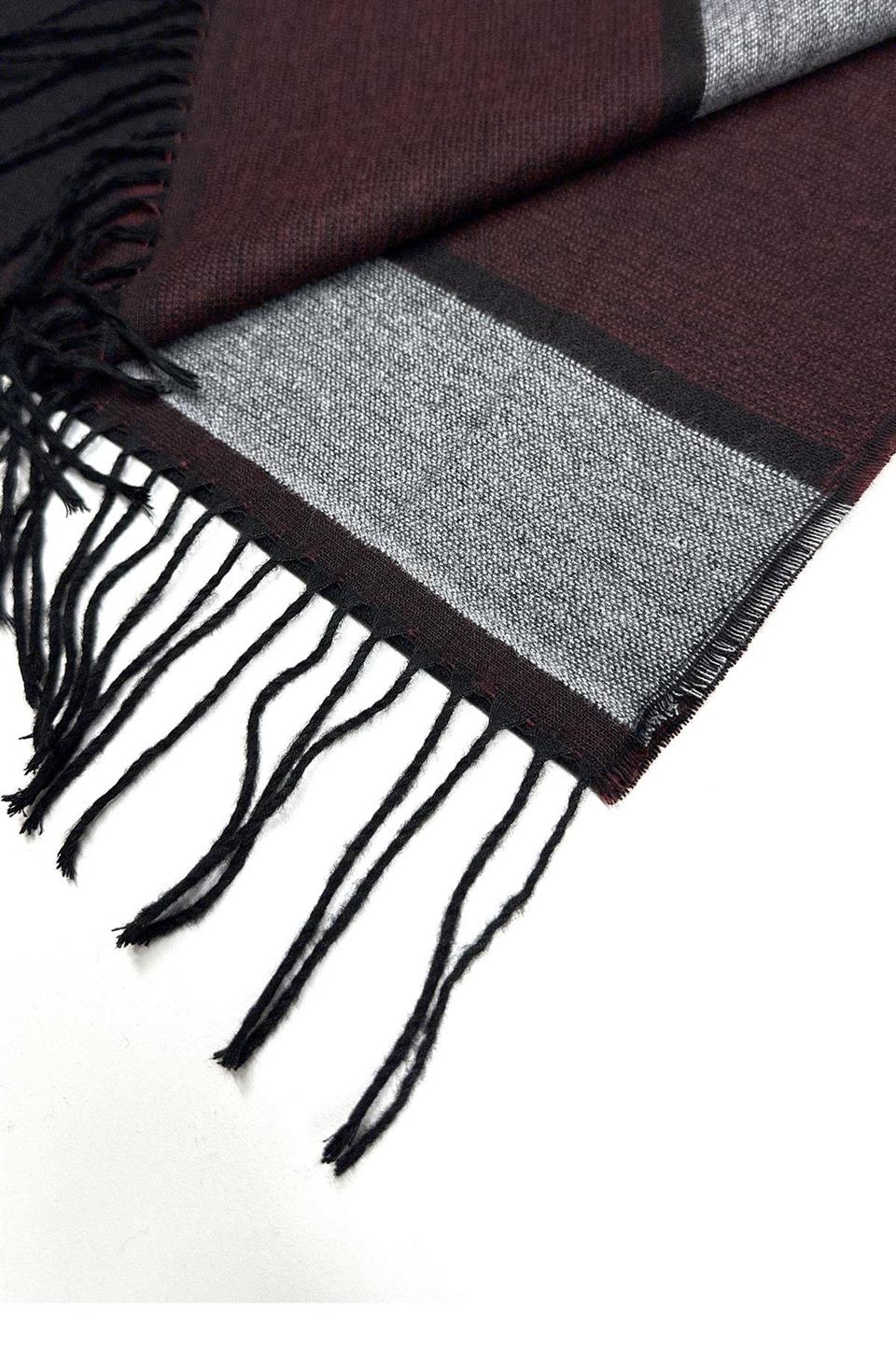Bordo - Siyah Ekose Desen Erkek Kaşkol K562