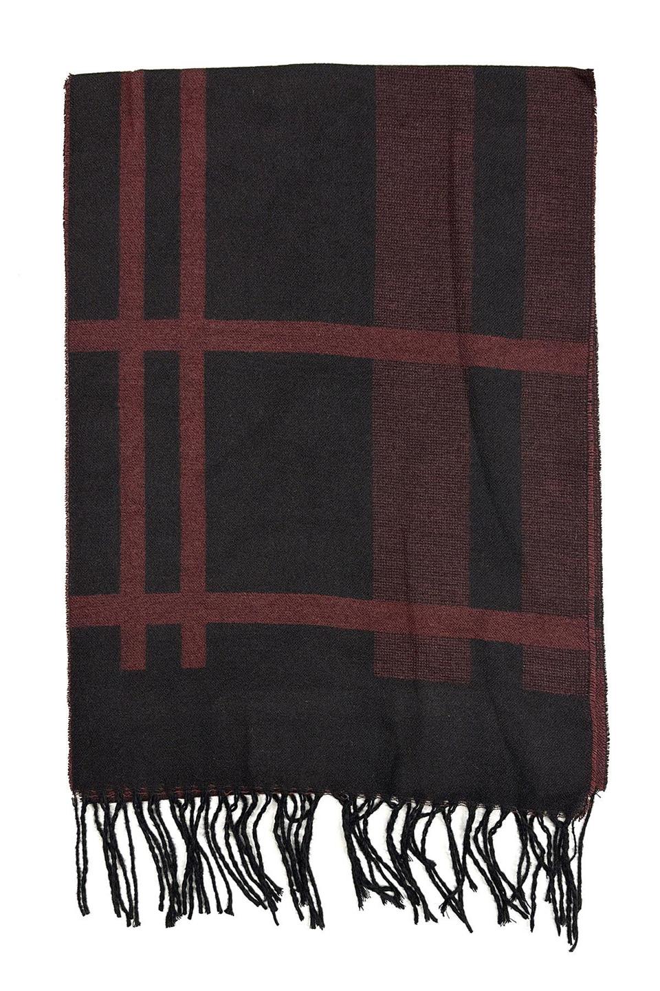 Bordo - Siyah Ekose Desen Erkek Kaşkol K493