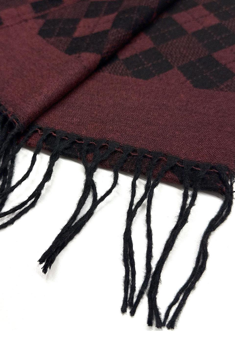 Bordo - Siyah Ekose Desen Erkek Kaşkol K491