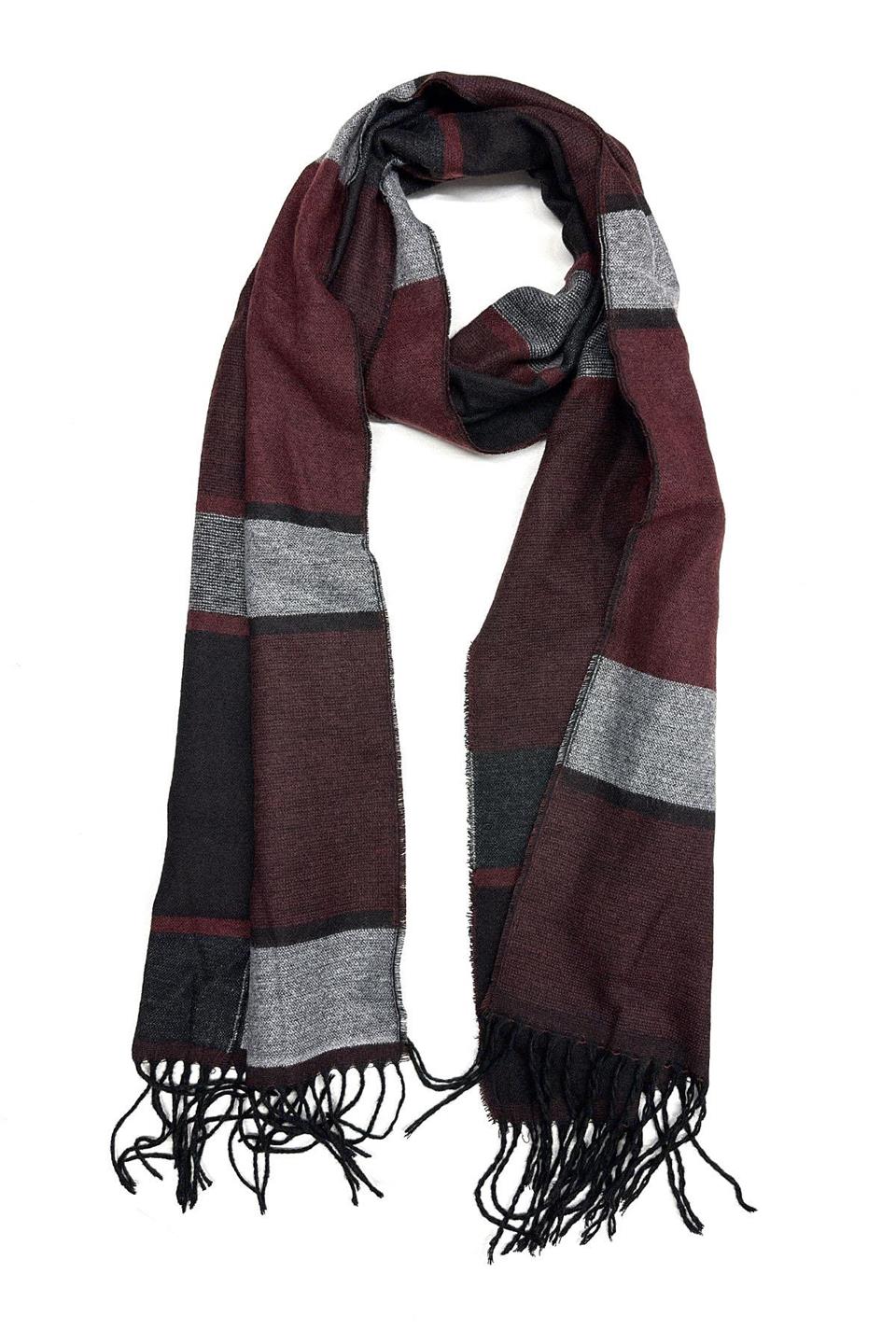 Bordo - Siyah Ekose Desen Erkek Kaşkol K562