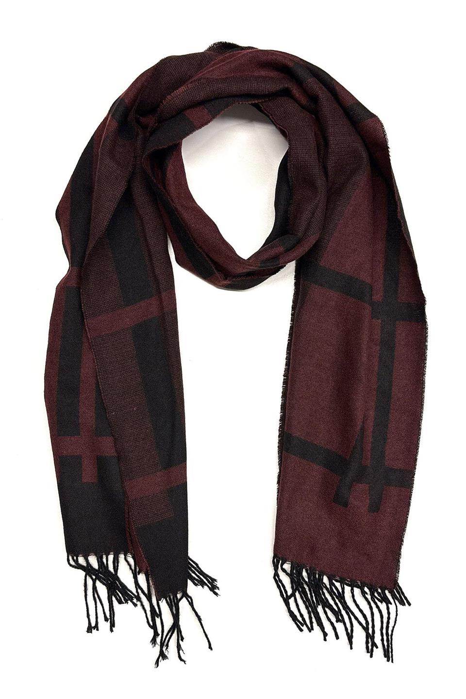 Bordo - Siyah Ekose Desen Erkek Kaşkol K493
