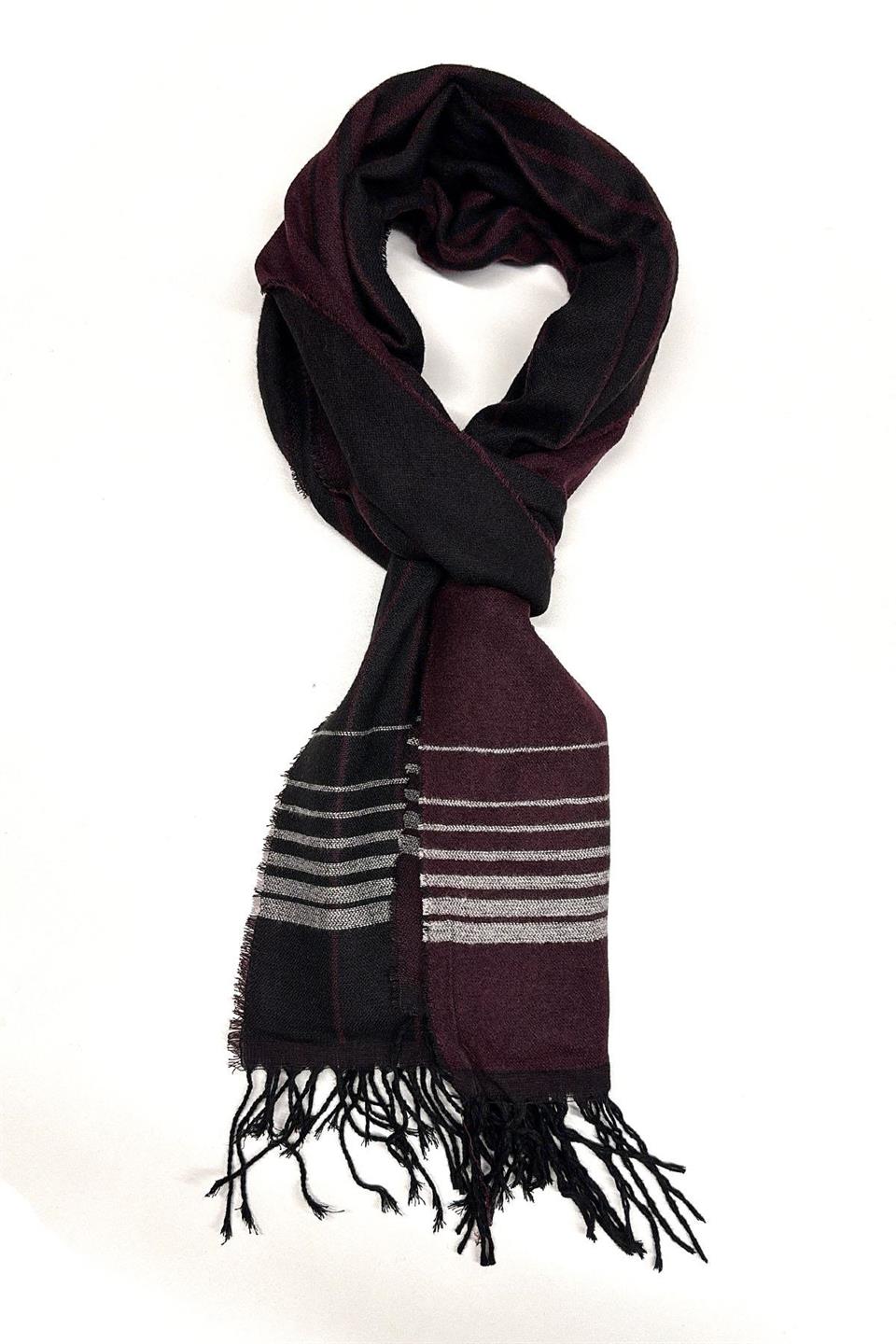 Bordo - Siyah Ekose Desen Erkek Kaşkol K546