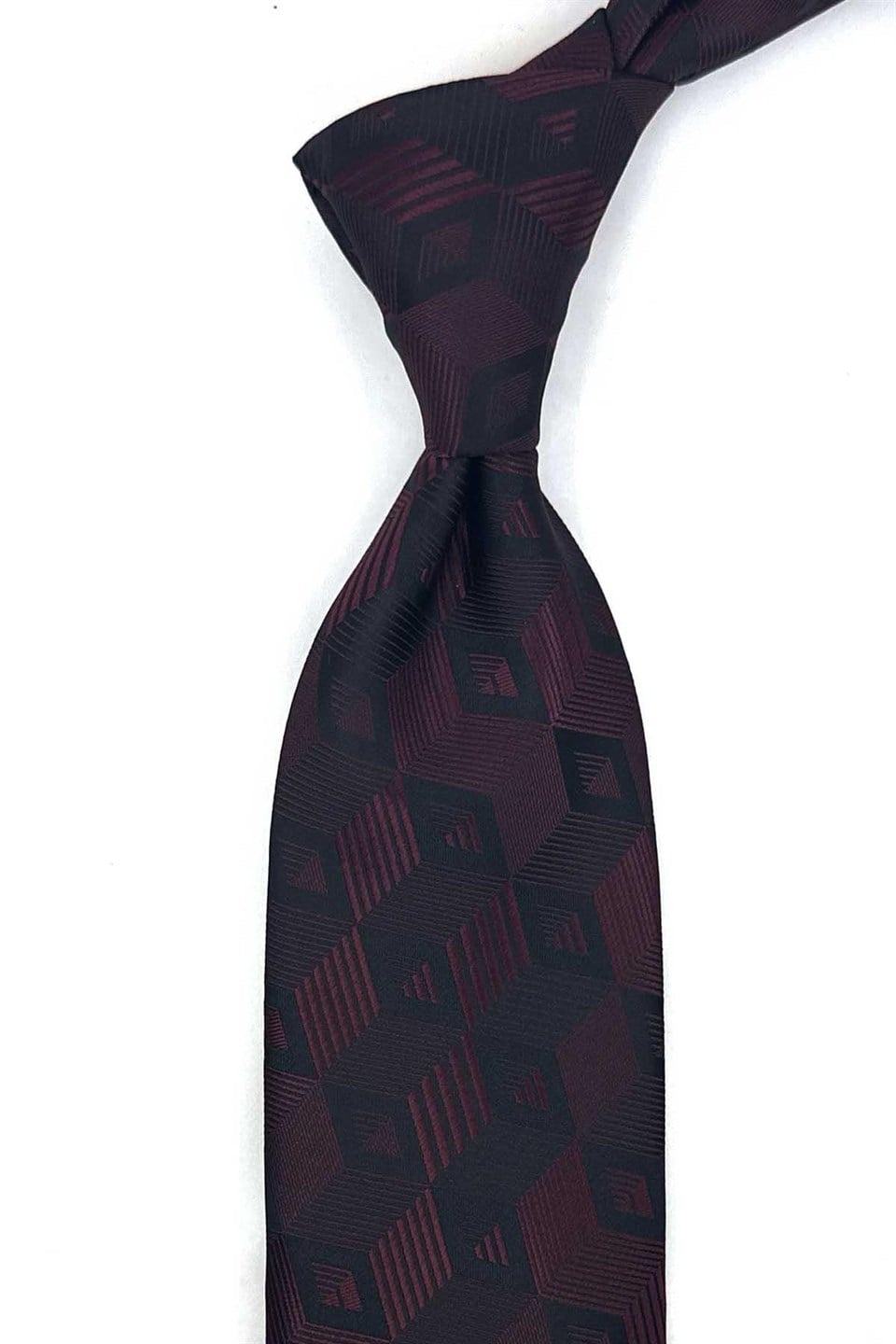Bordo Siyah Motif Desen Mendilli Klasik Kravat KK13786