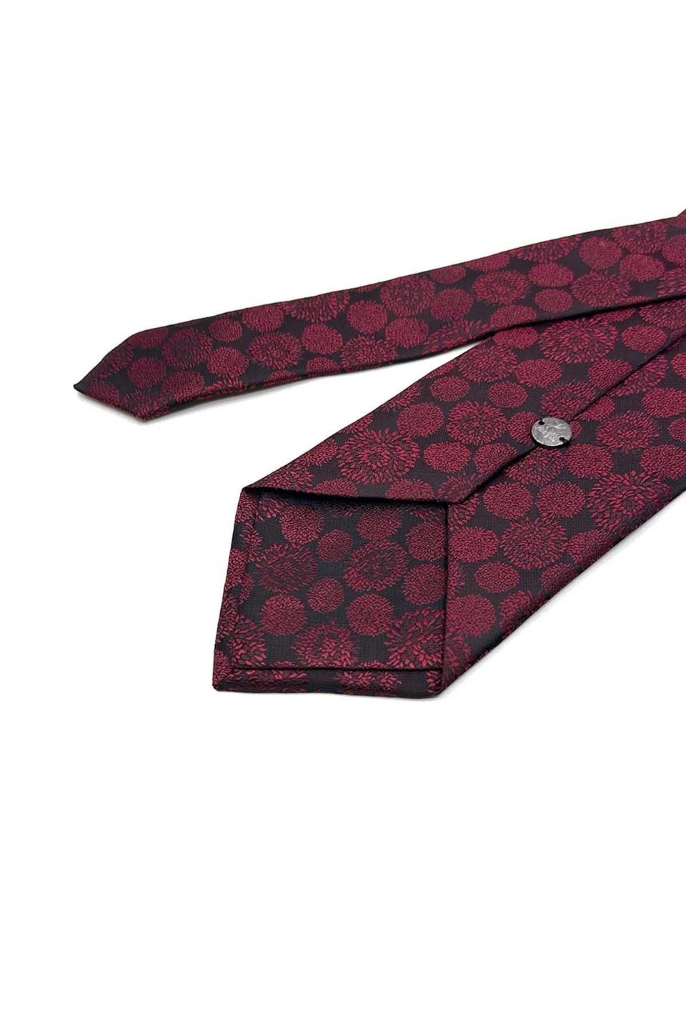 Bordo - Siyah Motif Desen Mendilli Klasik Kravat KK13687
