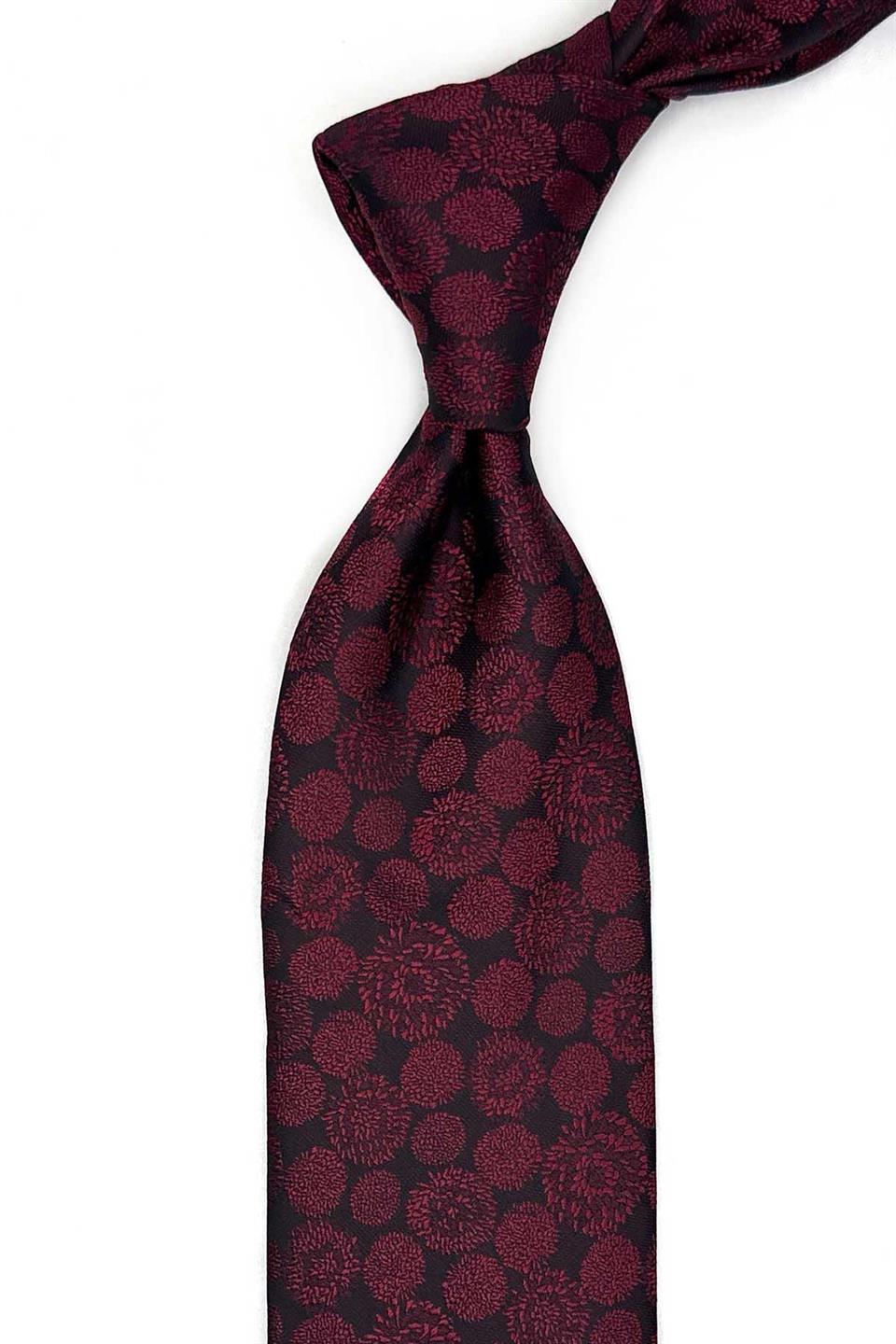 Bordo - Siyah Motif Desen Mendilli Klasik Kravat KK13687