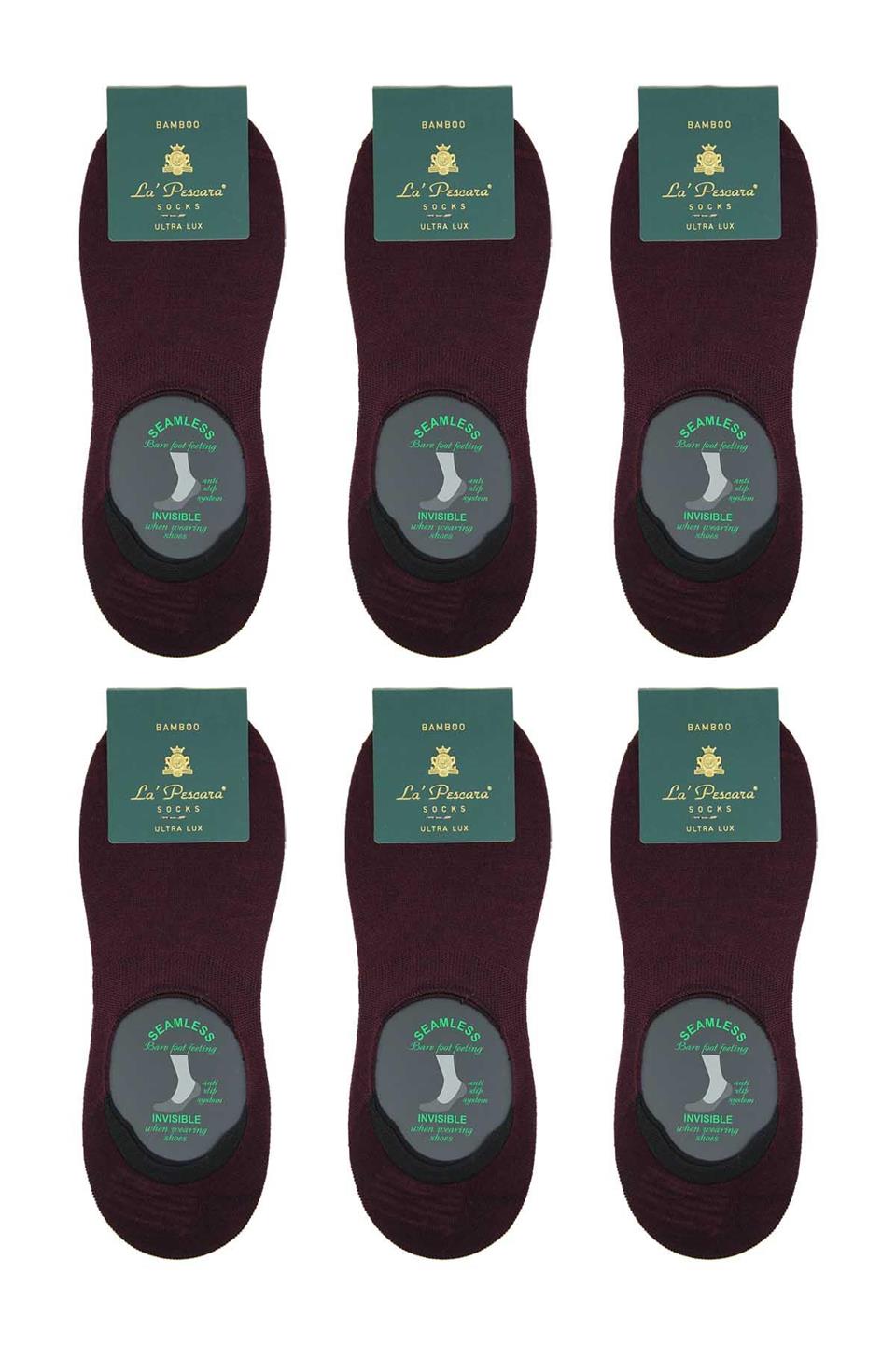 Bordo Ultra Lüks Görünmez 6lı Bambu Erkek Çorap CRP375
