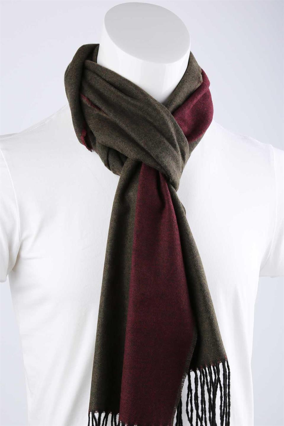 Bordo - Yeşil Çift Taraflı Erkek Kaşkol K627