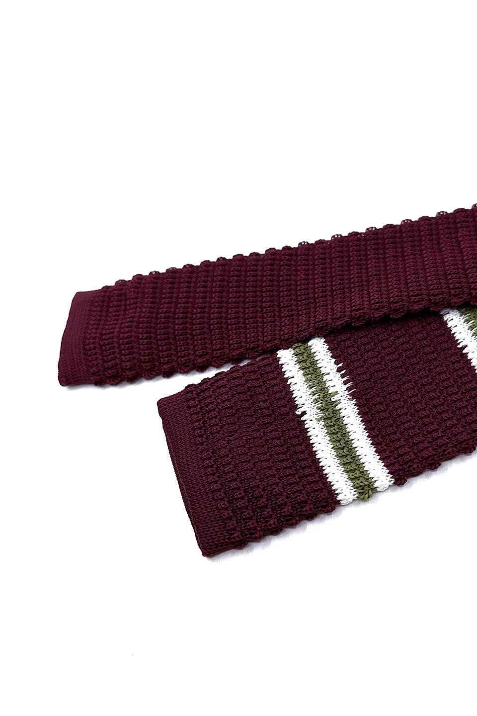 Bordo - Yeşil Çizgili Örgü Kravat ÖR8376