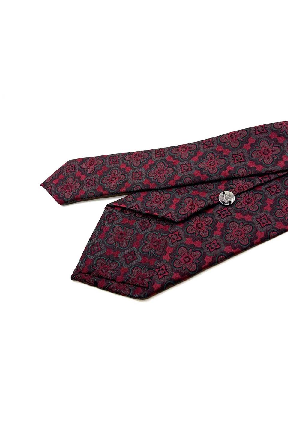 Bordo - Yeşil Motif Desen Mendilli Klasik Kravat KK12376