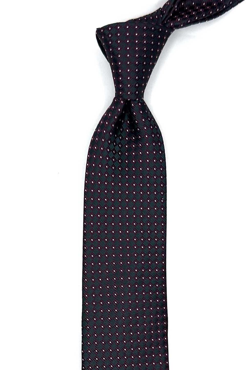 Bordo - Yeşil Nokta Desen Slim Kravat SK7970