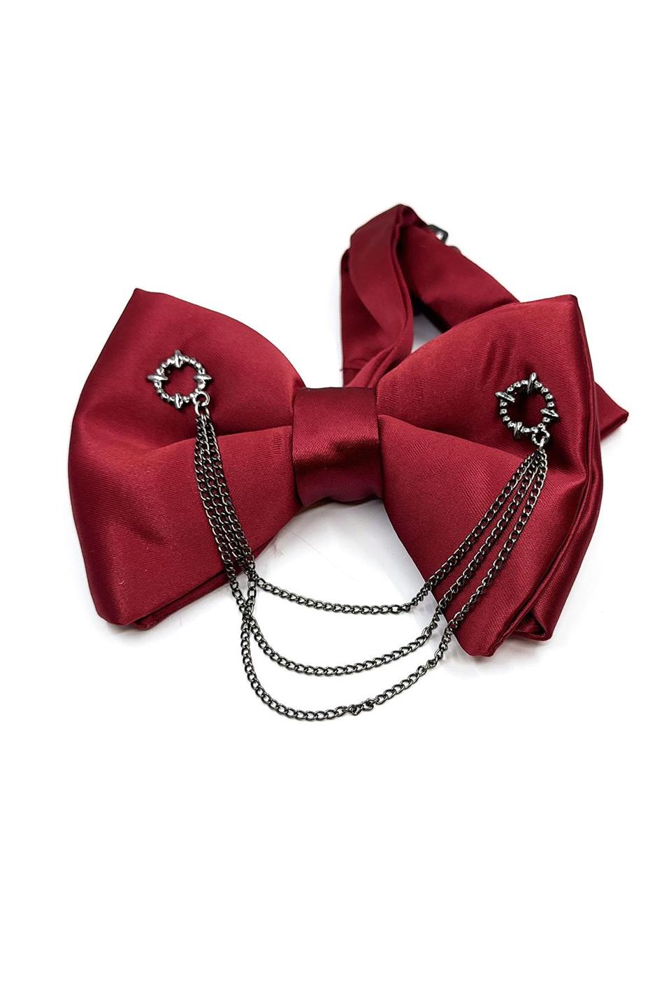 Bordo Zincirli Damatlık Papyon P1041