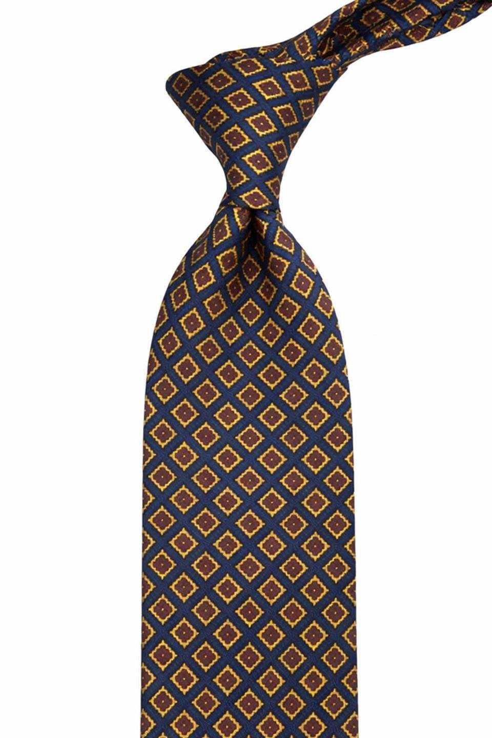 Brissago Style Lacivert Motif Desen İtalyan İpek Kravat İK2240