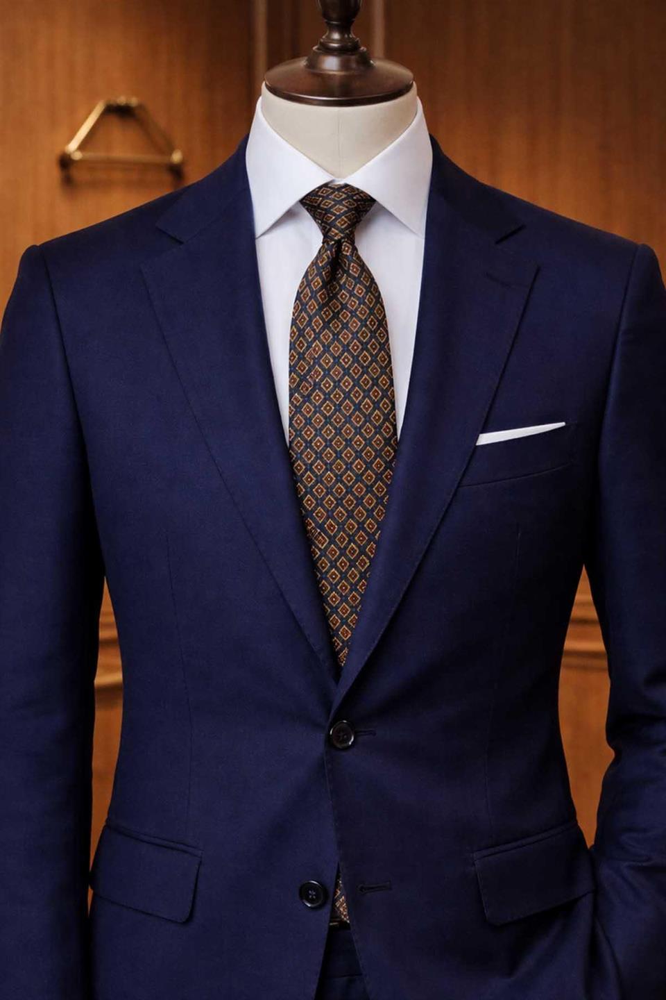 Brissago Style Lacivert Motif Desen İtalyan İpek Kravat İK2240