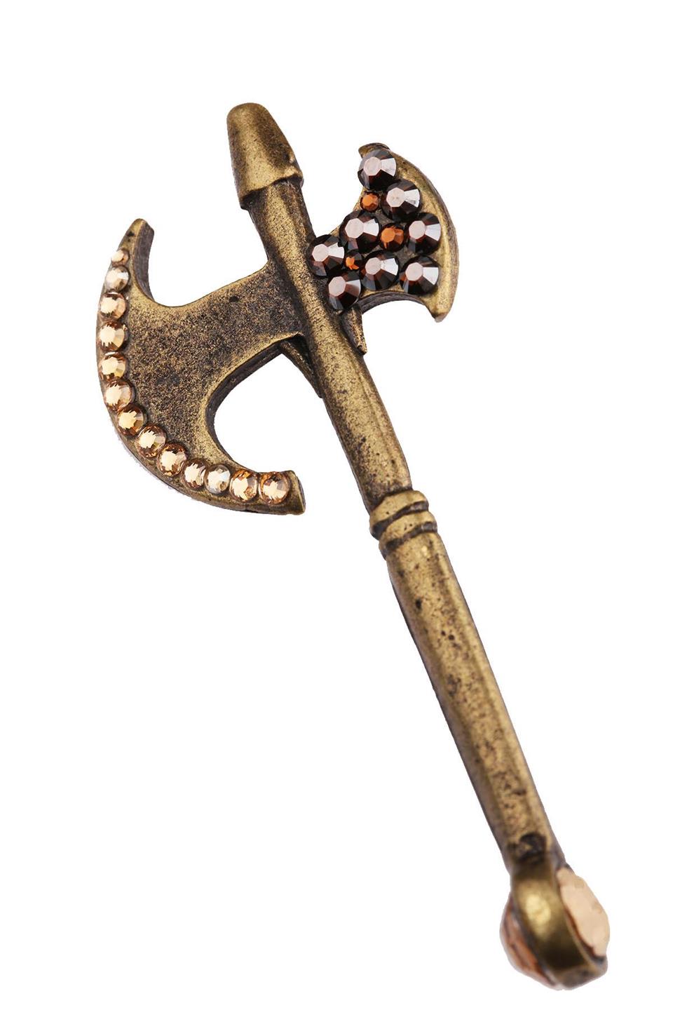 Bronz Renk Balta Motif Taşlı Yaka İğnesi YI299