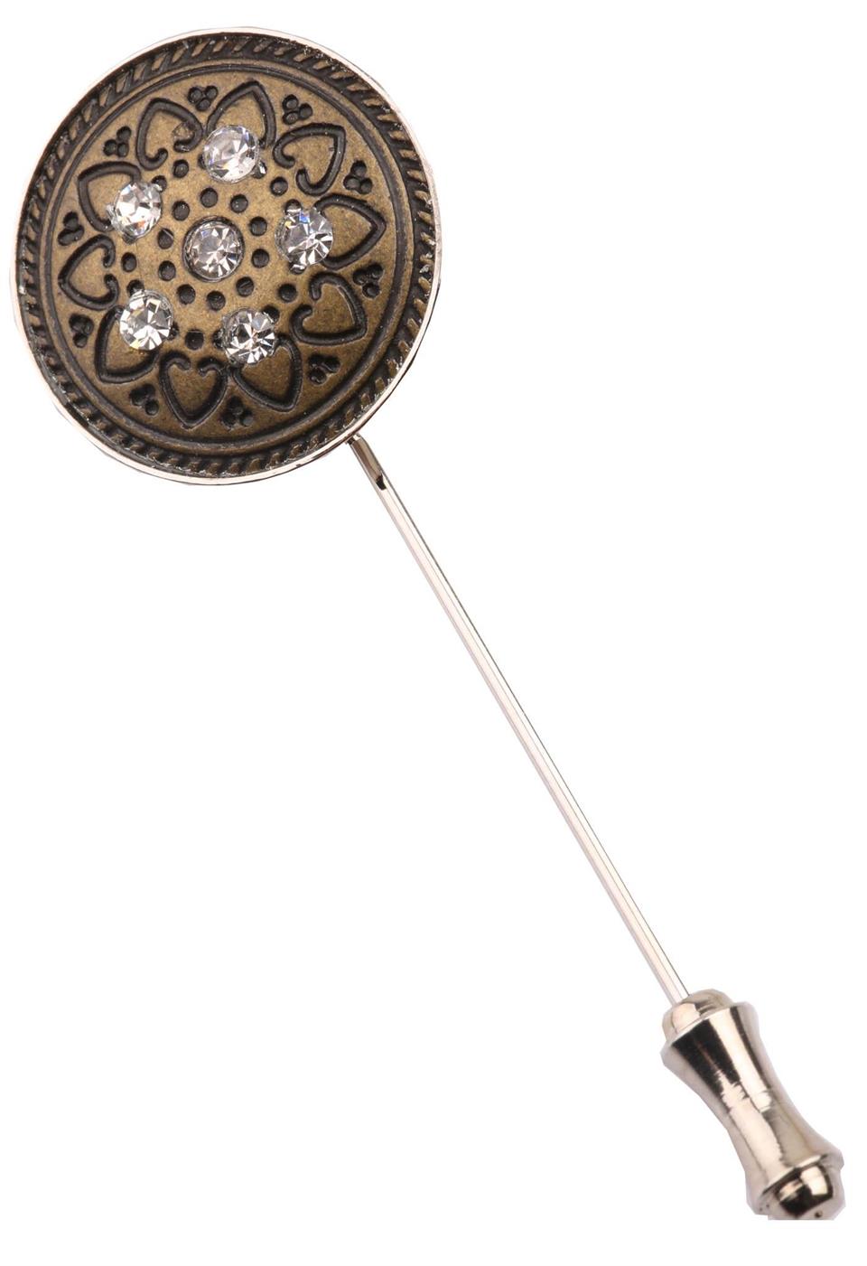Bronz Renk Beyaz Taşlı Yaka İğnesi YI157