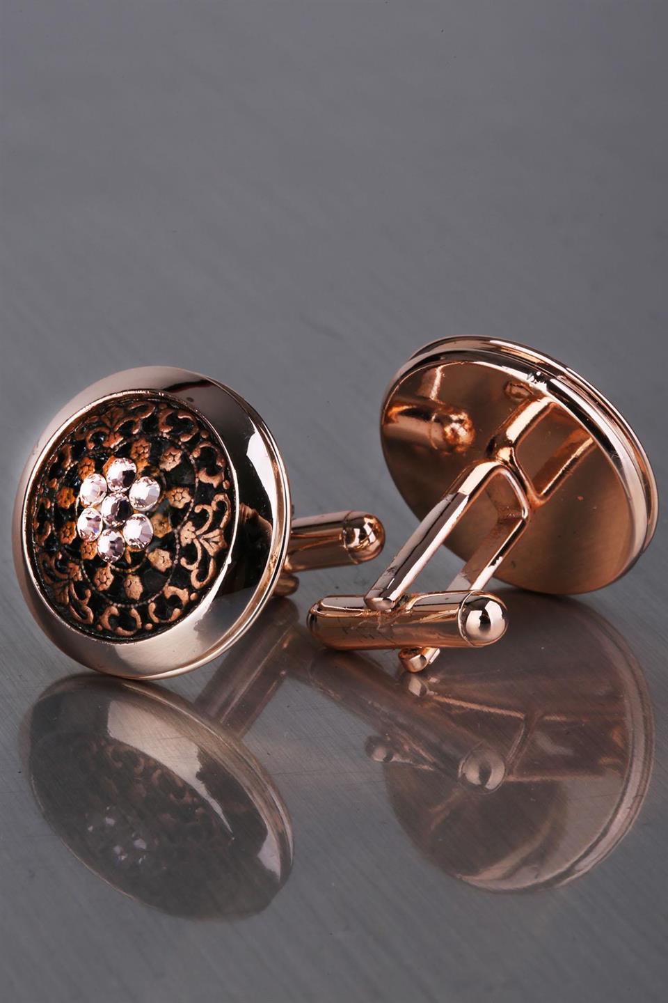 Bronz Renk Pembe Taşlı Kol Düğmesi KD1221