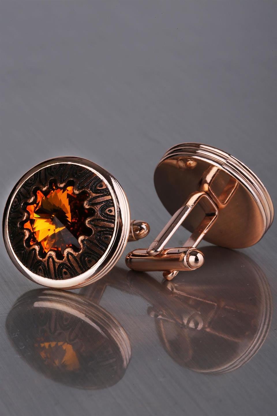 Bronz Renk Turuncu Taşlı Kol Düğmesi KD1202