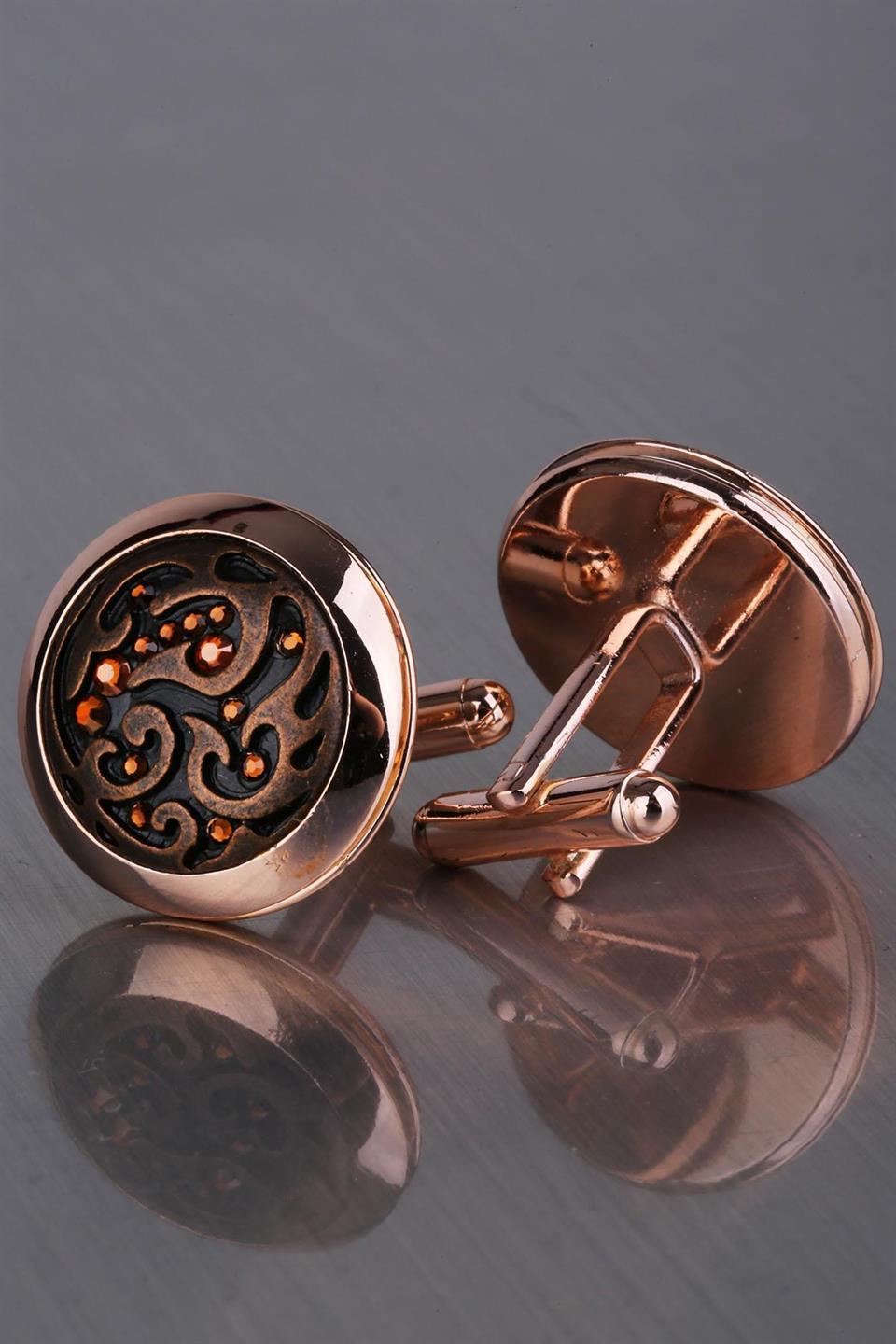 Bronz Renk Turuncu Taşlı Kol Düğmesi KD1208