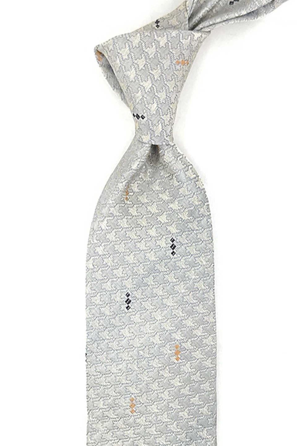 Broughton Style Gri Motif Desen İtalyan İpek Kravat İK1976